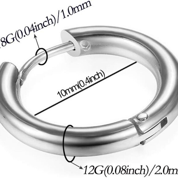 Hypoallergenic 316L Stainless Steel Small Silver Hoop Earrings for Men and Women - Picture 2 of 7